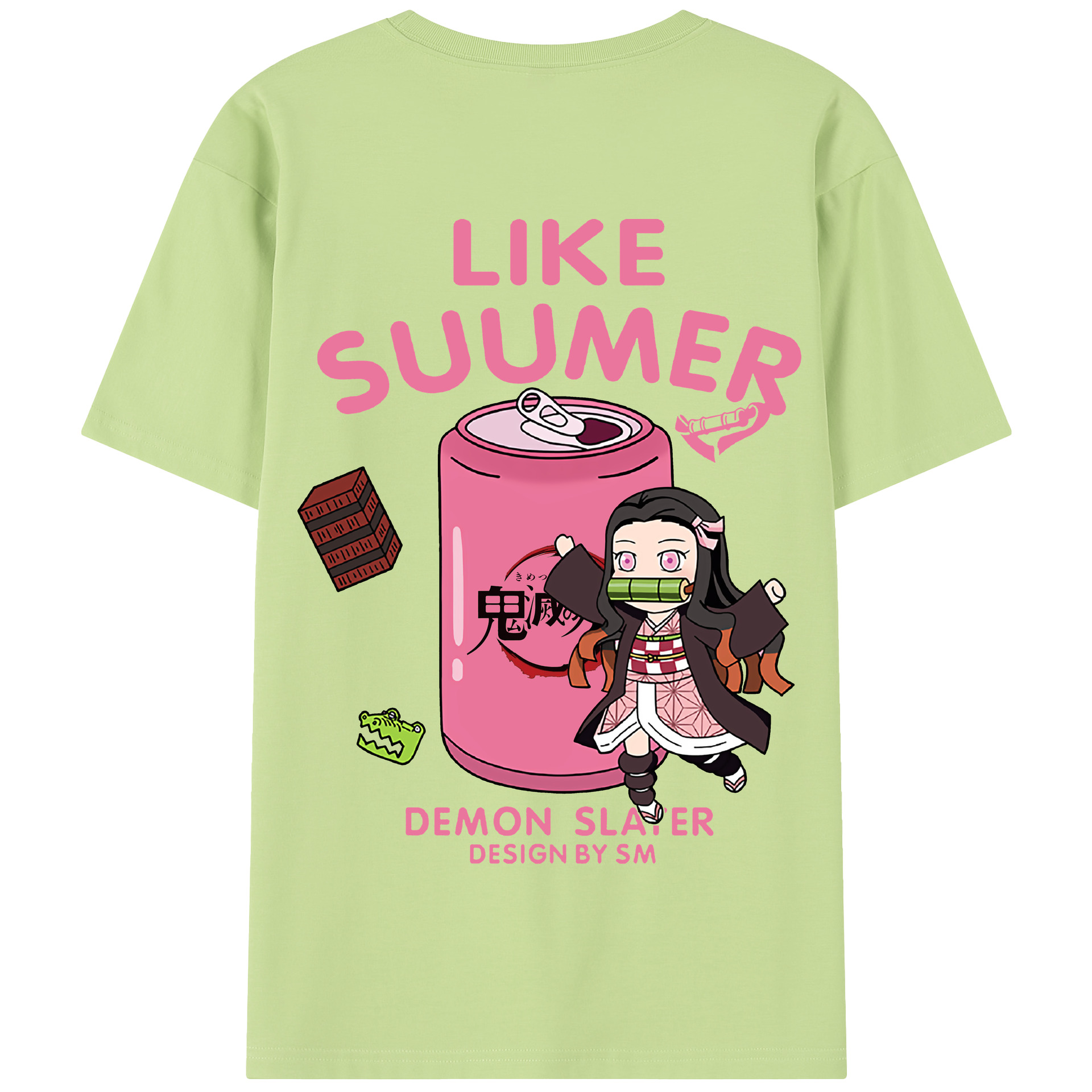 （画像用） 鬼滅の刃（きめつのやいば）竈門 禰󠄀豆子／かまど ねずこ Kamado Nezuko 綿100％半袖Tシャツ（背面プリント）